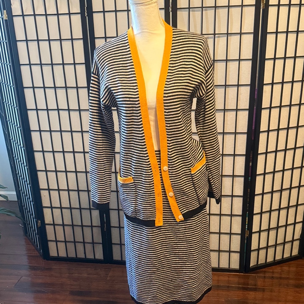Michelle Stuart Striped Skirt Set with Yellow Accents